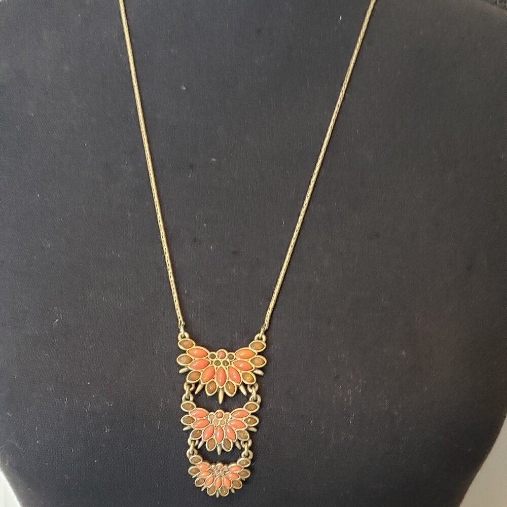 Lucky Brand Brass Acrylic Mosaic Drop Pendant Necklace
